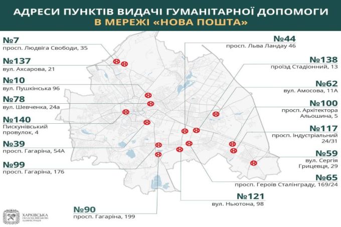 Адреса пунктов выдачи гуманитарной помощи в «Новой Почте»: